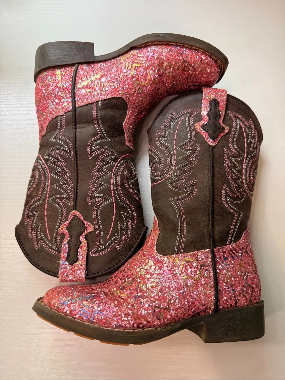 Roper Toddler Pink Glitter Aztec Square Toe Boot